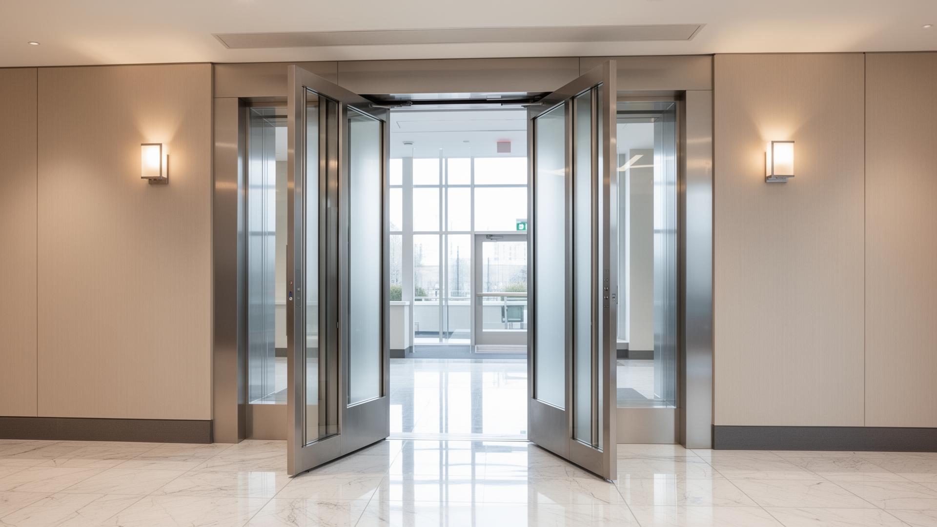 Modern elevator doors in a New Hampshire commercial lobby